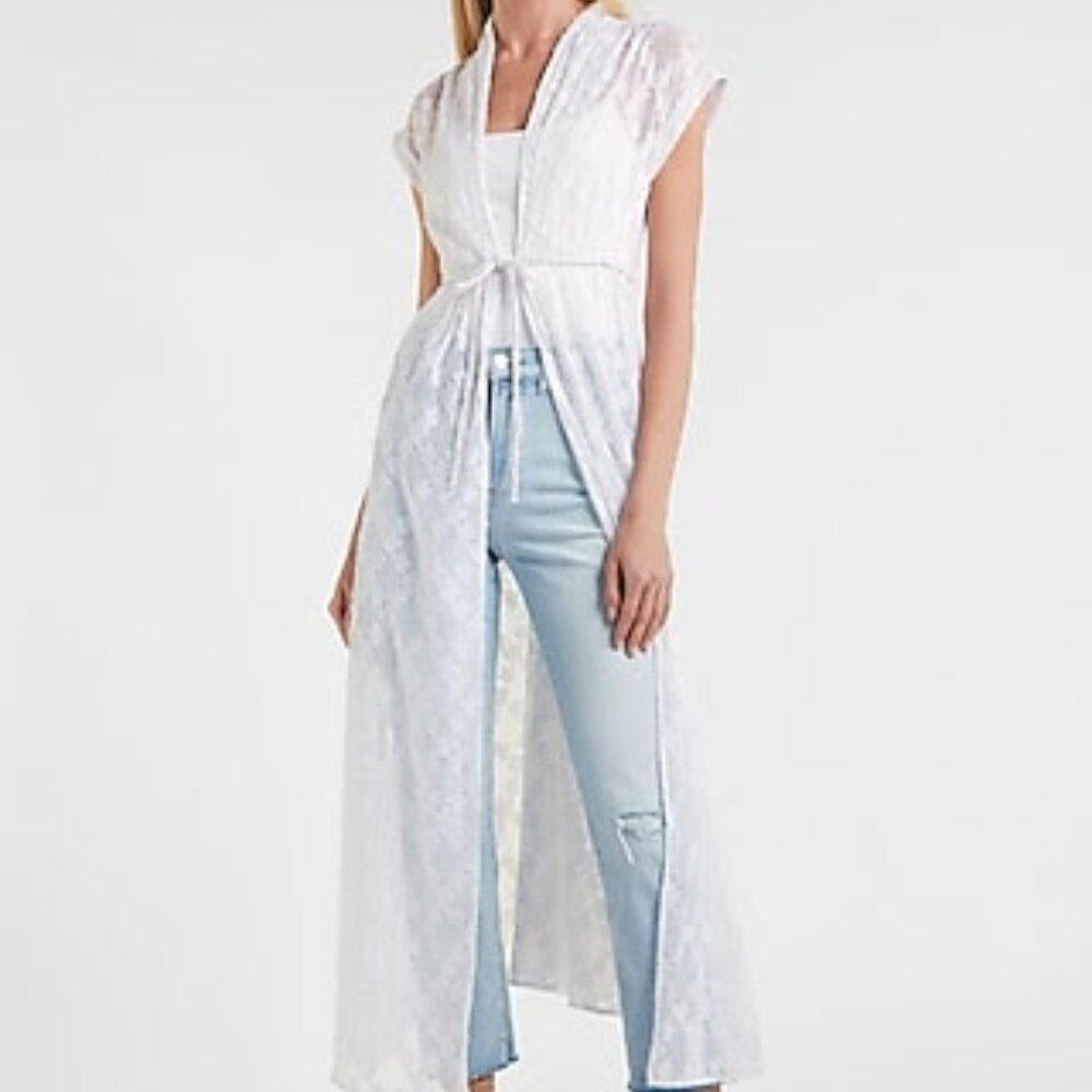 Express | Metallic Striped Rolled Sleeve Cover Up